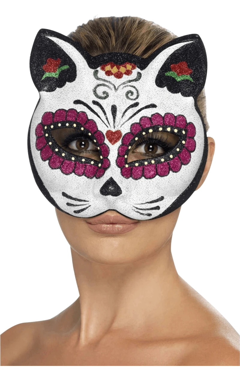 Smiffys Sugar Skull Cat Facepiece Accessory 1 Smiffys Sugar Skull Cat Facepiece Accessory