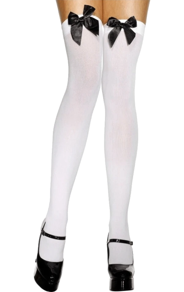 Smiffys White Stockings With Black Bow 1 Smiffys White Stockings With Black Bow