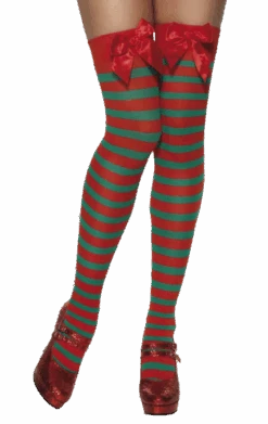 Smiffys Striped Elf Thigh High Stockings