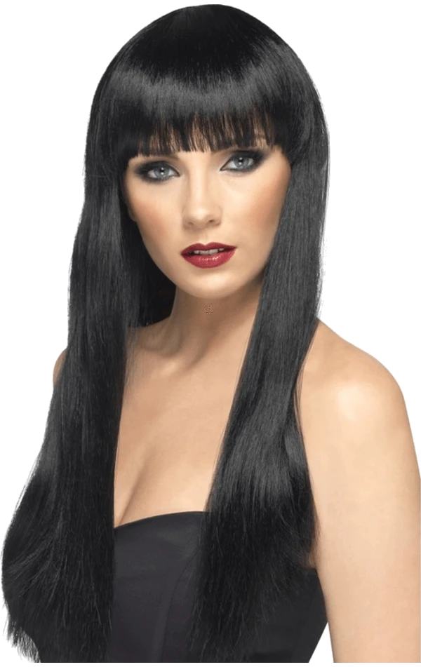Smiffys Long Black Wig With Fringe 1 Smiffys Long Black Wig With Fringe