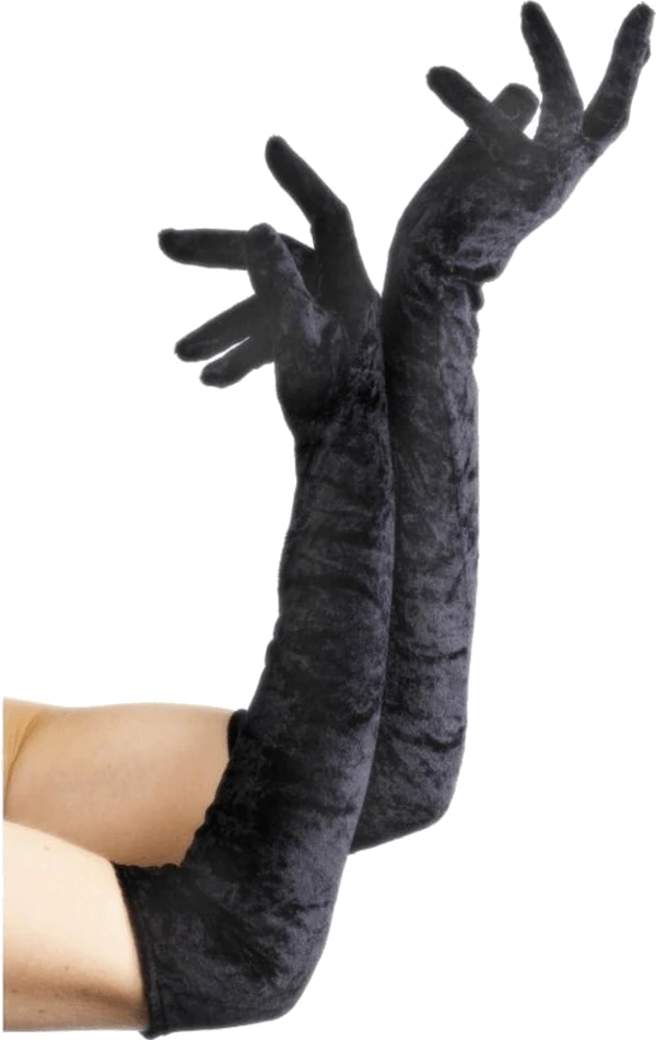 Smiffys Long Black Velvet Gloves 1 Smiffys Long Black Velvet Gloves