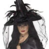 Smiffys Black Magic Witch Hat With Veil -Smiffys Sale Store 00012328p