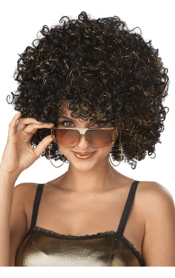Glitter Afro Black & Gold Wig 1 Glitter Afro Black & Gold Wig