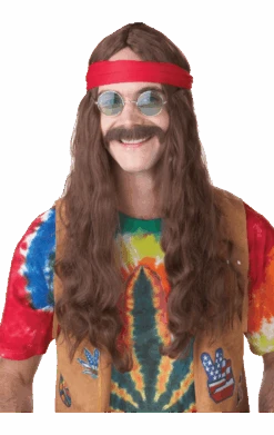 Mens Hippie Wig & Moustache