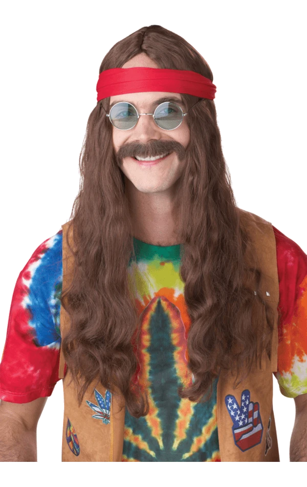 Mens Hippie Wig & Moustache 1 Mens Hippie Wig & Moustache