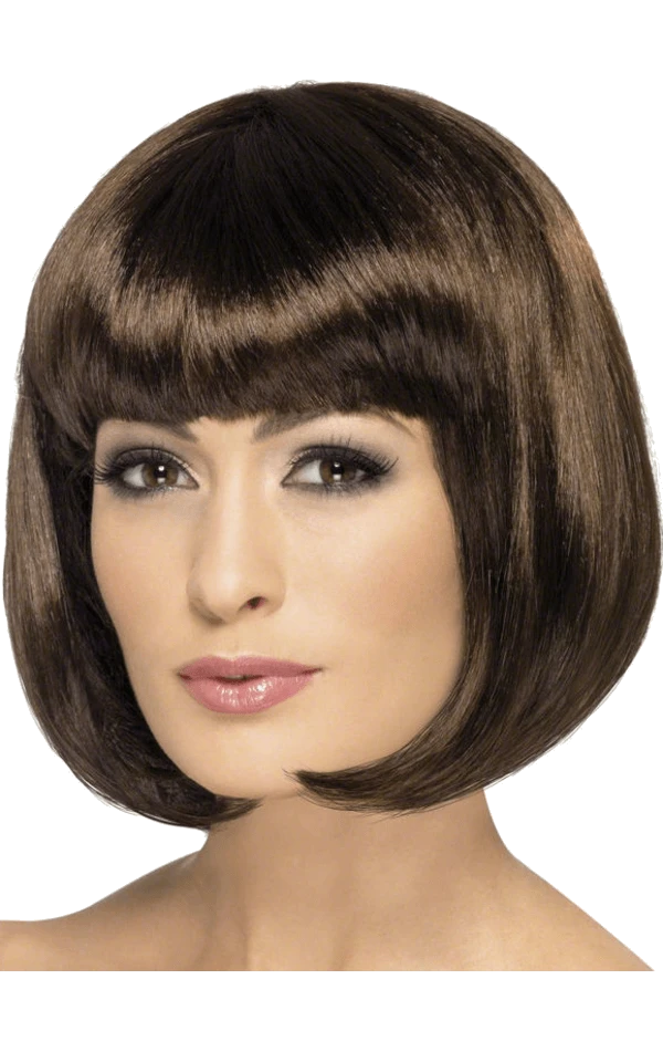 Smiffys Short Brown Bob Wig With Fringe 1 Smiffys Short Brown Bob Wig With Fringe