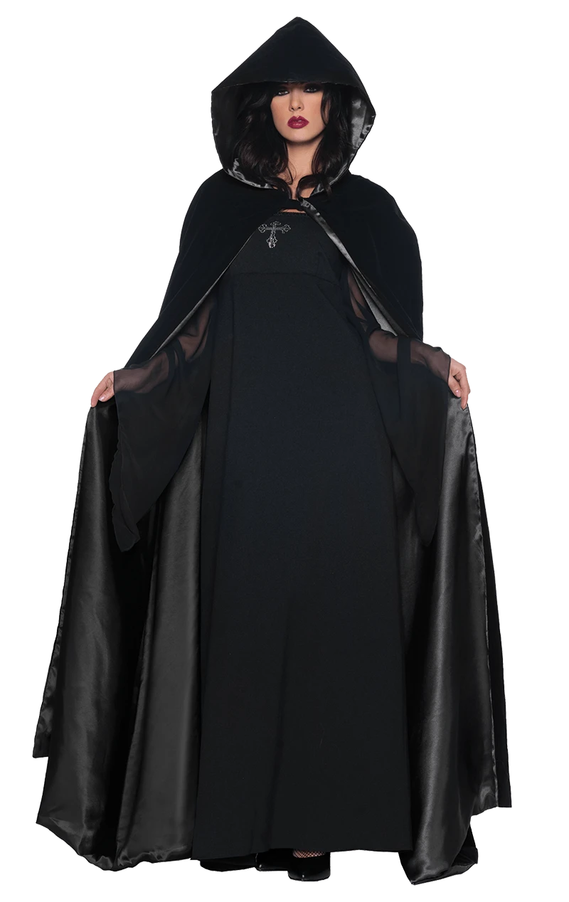 Womens Black Velvet And Satin Cape 1 Womens Black Velvet And Satin Cape