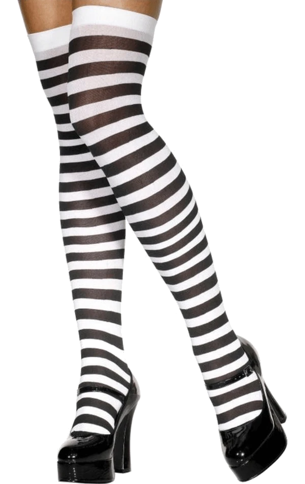 Smiffys Black & White Striped Stockings 1 Smiffys Black & White Striped Stockings