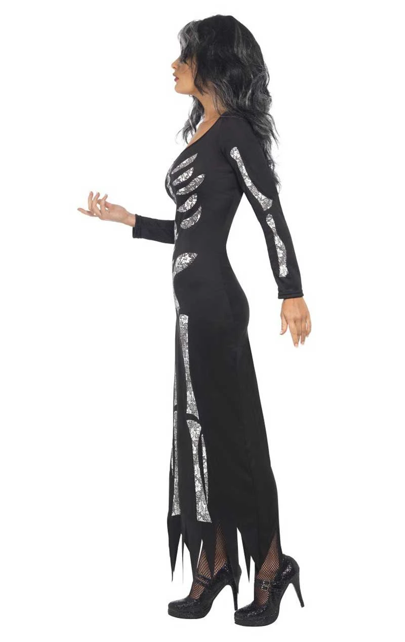 Smiffys Womens Skeleton Maxi Dress Costume 2 Smiffys Womens Skeleton Maxi Dress Costume - Image 2