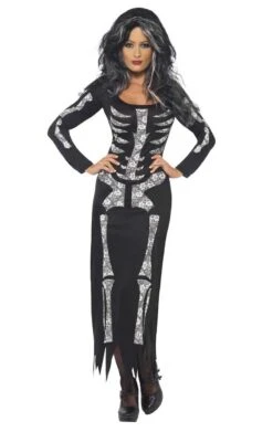 Smiffys Womens Skeleton Maxi Dress Costume