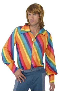 Smiffys Mens 70s Rainbow Coloured Shirt