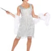 Womens 1920s Silver Flapper Costume -Smiffys Sale Store 00096158p