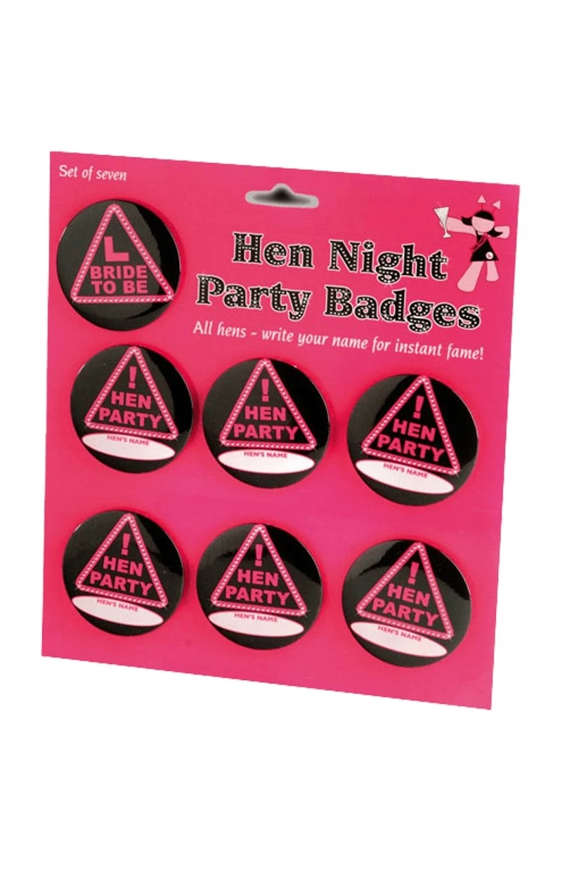 Hen Party Badges - Set Of 7 1 Hen Party Badges - Set Of 7